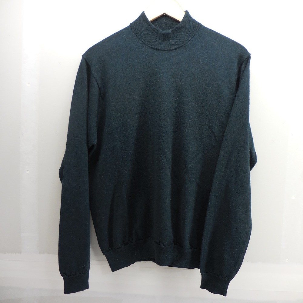 Brooks Brothers Mens Green Italian Extrafine Merino Wool Mock Neck Sweater M‎